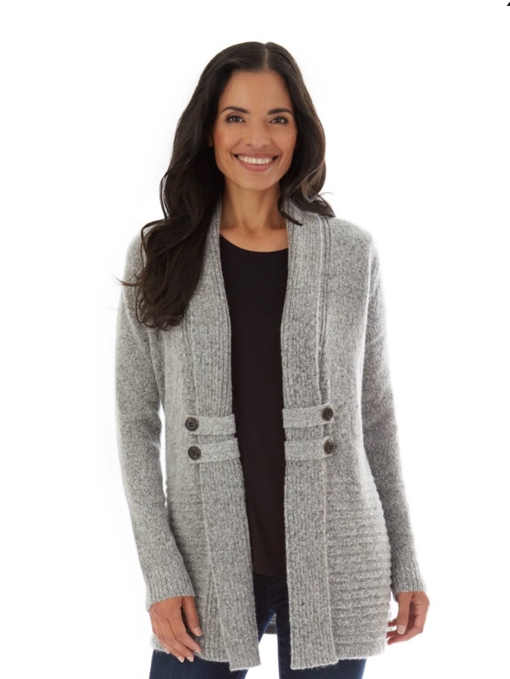 NWOT Apt. 9 Light Grey Open-Front Ribbed Cardigan with Button Tabs